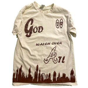 'God Watch Over Atlanta' Cream and Red Medium T-Shirt